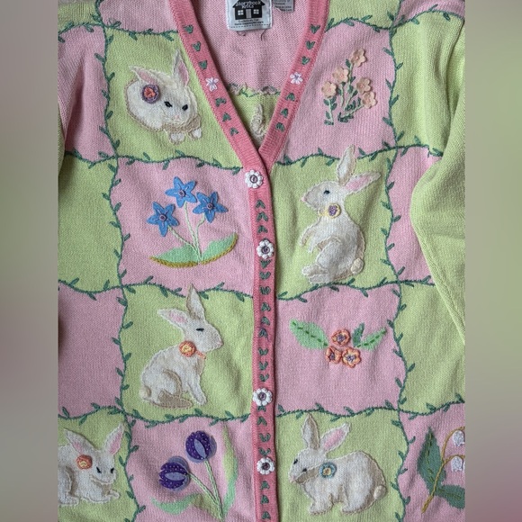 Vintage Storybook Knits Cottagecore Pastel Bunny Sweater Cardigan Women Size 1X - Picture 2 of 8